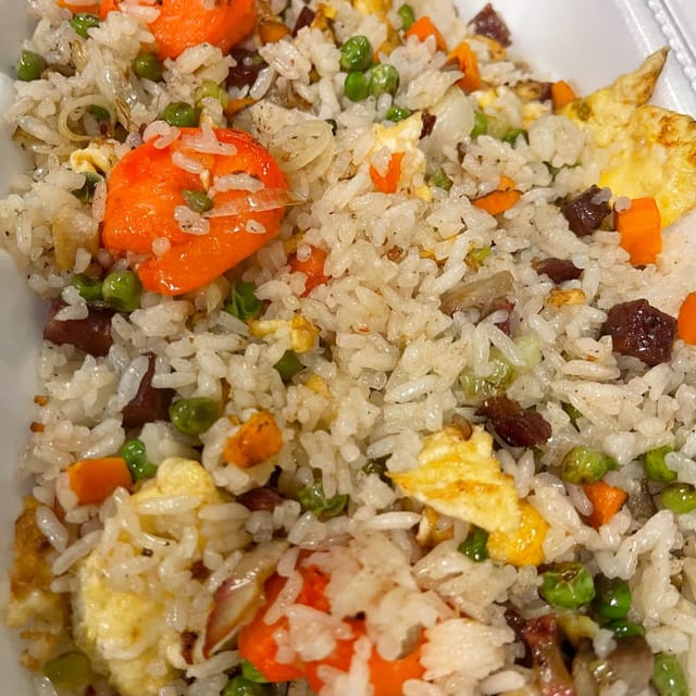 72. Cơm Chiên Sài Gòn - Shrimp, Egg, Sausage, & BBQ Pork Fried Rice.