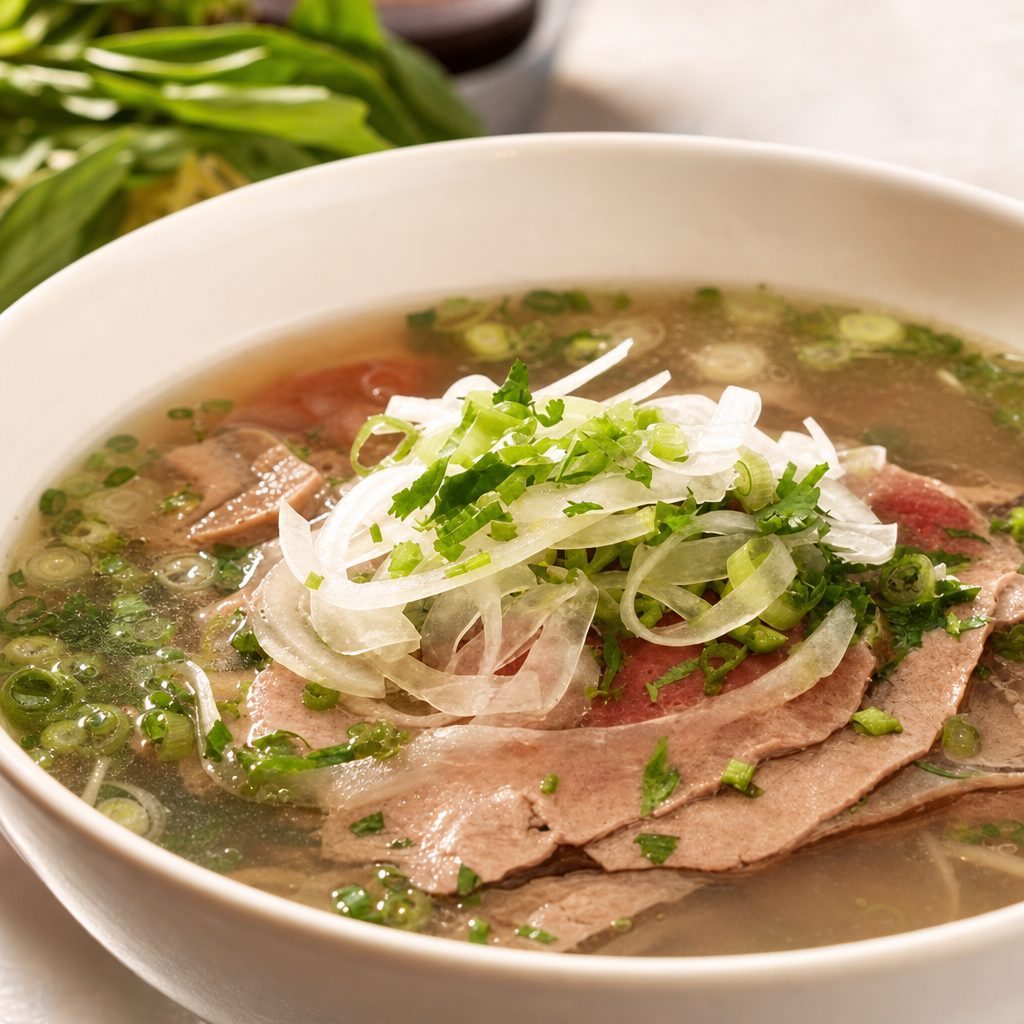 53. Phở Tái, Chín, Bò Viên - Rare Beef, Brisket, & Beef Ball.