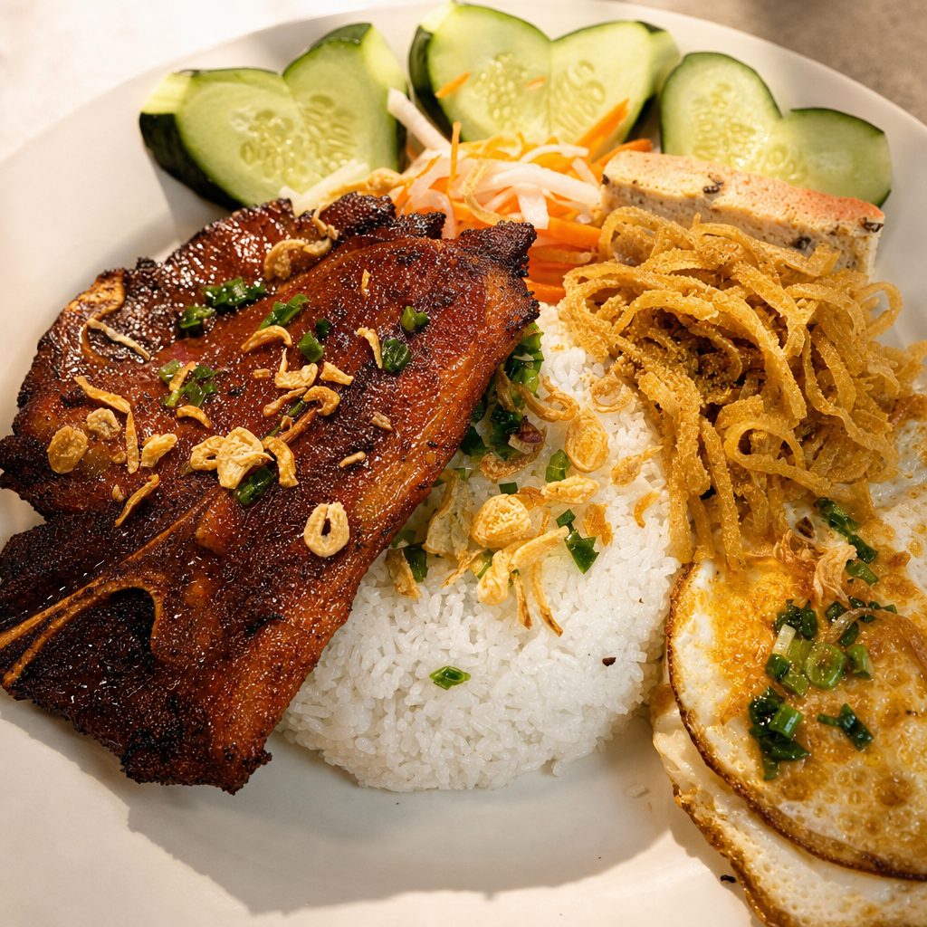 65. Đặc Biệt - Grilled Pork Chop,shredded Pork Skin, Pork Loaf, & 2 Eggs.